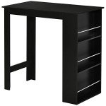 Stylish Black Bar Table with 3 Storage Shelves