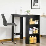Stylish Black Bar Table with 3 Storage Shelves