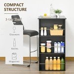 Stylish Black Bar Table with 3 Storage Shelves