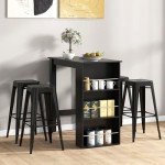 Stylish Black Bar Table with 3 Storage Shelves