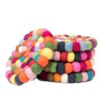 Colorful Merino Wool Felt Ball Coasters Set of 5