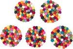 Colorful Merino Wool Felt Ball Coasters Set of 5