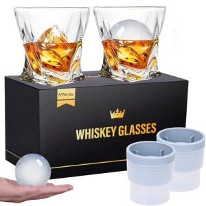 Old Fashioned Whiskey Glasses Set with Ice Molds
