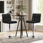 Adjustable Black PU Leather Bar Stools - Set of 2