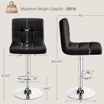 Adjustable Black PU Leather Bar Stools - Set of 2