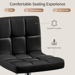 Adjustable Black PU Leather Bar Stools - Set of 2