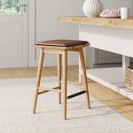Barker Counter Height Wood Barstool with Leather Cushion