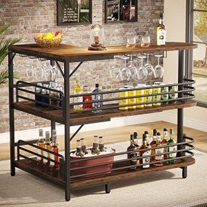 Tribesigns L-Shaped Home Bar with Storage Shelves