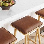 Barker Counter Height Wood Barstool with Leather Cushion