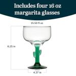 Cactus Margarita Glasses Set of 4 - 16 Ounce