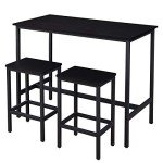 Industrial Bar Table Set with 2 Stools - Black