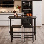 Industrial Bar Table Set with 2 Stools - Black