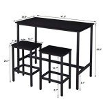 Industrial Bar Table Set with 2 Stools - Black