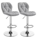 Set of 2 Grey PU Leather Bar Stools