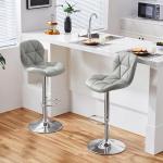 Set of 2 Grey PU Leather Bar Stools
