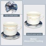 Navy Blue Marble Ceramic Coaster Set with Holder