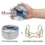 Navy Blue Marble Ceramic Coaster Set with Holder