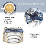 Navy Blue Marble Ceramic Coaster Set with Holder