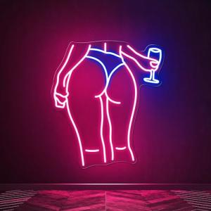 Pink Neon Lady Sign for Man Cave Decor