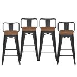 24" Low Back Metal Bar Stools with Wood Seat