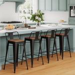 24" Low Back Metal Bar Stools with Wood Seat