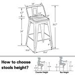 24" Low Back Metal Bar Stools with Wood Seat