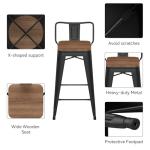 24" Low Back Metal Bar Stools with Wood Seat