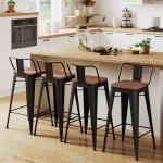 24" Low Back Metal Bar Stools with Wood Seat