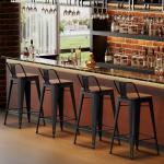 24" Low Back Metal Bar Stools with Wood Seat