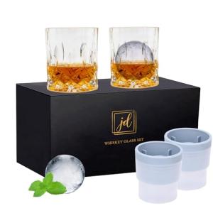 Whiskey Rocks Glass Set with Ice Ball Molds
