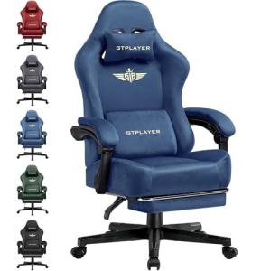 Big and Tall Gaming Chair with Footrest, Blue