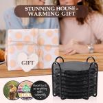 Slate Drink Coasters with Metal Holder Set