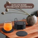 Slate Drink Coasters with Metal Holder Set
