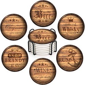 Britimes 6-Pack Drink Coasters with Metal Holder
