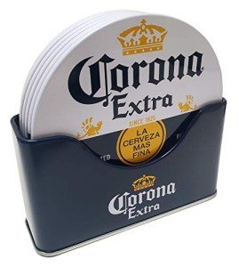 Corona Coaster Set with Metal Holder - 6 Pieces