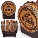 Whiskey Barrel Coaster Set for Man Cave Decor