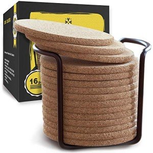16 Pcs Round Absorbent Cork Drink Coasters