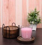 Mango Wood Drink Coasters with Iron Holder Set