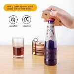Set of 6 Acacia Wood Drink Coasters with Opener
