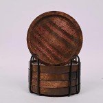 Mango Wood Drink Coasters with Iron Holder Set