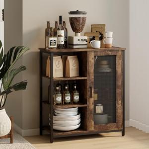 Compact Brown Coffee Bar Cabinet for Man Cave