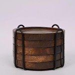 Mango Wood Drink Coasters with Iron Holder Set