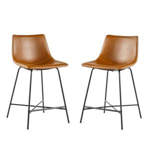 Set of 2 Whiskey Brown Faux Leather Stools