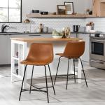 Set of 2 Whiskey Brown Faux Leather Stools
