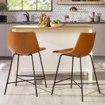 Set of 2 Whiskey Brown Faux Leather Stools