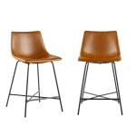 Set of 2 Whiskey Brown Faux Leather Stools