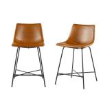 Set of 2 Whiskey Brown Faux Leather Stools