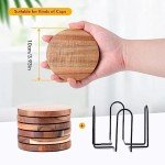 Set of 6 Acacia Wood Drink Coasters with Opener