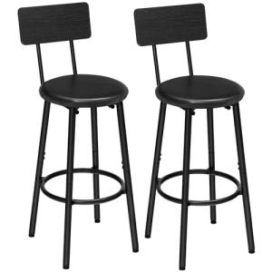 Set of 2 Black Bar Stools with Footrest