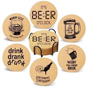 Beer Cork Coaster Set with Holder - 6 Pieces